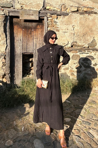 Dantelli Bebe Yaka Elbise Siyah