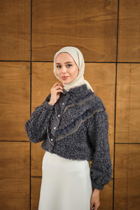 Dantelli V Kat Hırka Antrasit