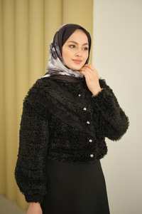 Dantelli V Kat Hırka Siyah