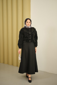 Dantelli V Kat Hırka Siyah