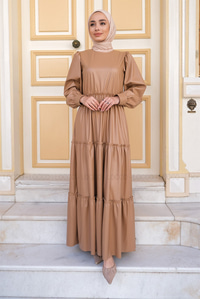 Uygun Fiyatlı DERI BEL LASTIKLI ELBISE VIZON | Loccomoda.com 