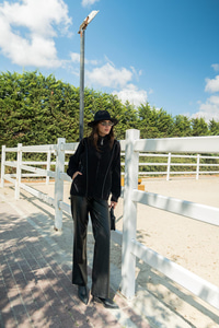 Deri Detay Triko Ceket Siyah