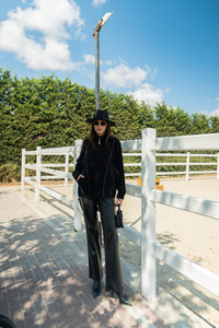 Deri Detay Triko Ceket Siyah