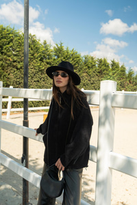 Deri Detay Triko Ceket Siyah