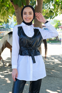 Uygun Fiyatlı DERI DETAYLI KEMERLI GOMLEK SIYAH | Loccomoda.com 