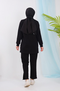 Deri Detaylı Takım Siyah