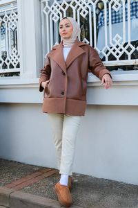 Deri Görünümlü İçi Kısmı Polar Mont Taba