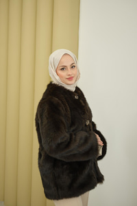 Deri Kemer Tüylü Uzun Kaban Kahverengi