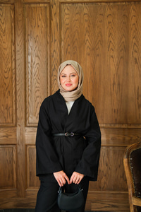 Deri Kemerli Kimono Takım Siyah