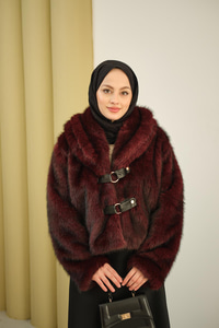 Deri Kemerli Kürk Bordo