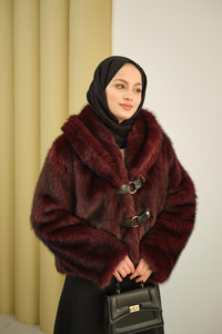Deri Kemerli Kürk Bordo