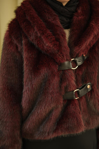 Deri Kemerli Kürk Bordo