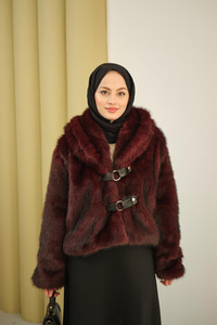 Deri Kemerli Kürk Bordo