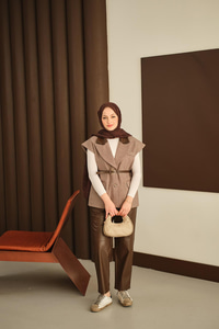 Deri Pantolonlu Yelekli Takım Kahverengi