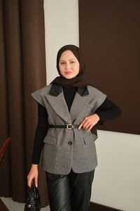 Deri Pantolonlu Yelekli Takım Siyah