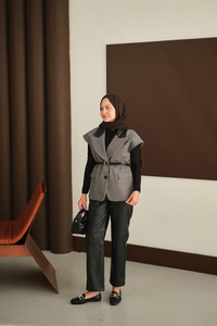 Deri Pantolonlu Yelekli Takım Siyah