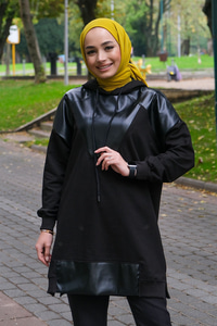 Uygun Fiyatlı DERI PARCALI KAPSONLU TUNIK SIYAH | Loccomoda.com 