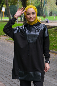Uygun Fiyatlı DERI PARCALI KAPSONLU TUNIK SIYAH | Loccomoda.com 