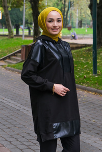 Uygun Fiyatlı DERI PARCALI KAPSONLU TUNIK SIYAH | Loccomoda.com 