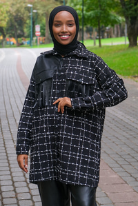 Uygun Fiyatlı DERI PUSKULLU SANEL GOMLEK SIYAH-BEYAZ | Loccomoda.com 