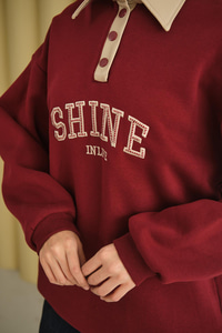 Deri Yaka Nakışlı Sweat Bordo