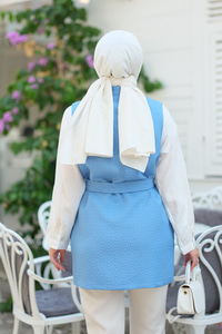 Desenli Bel Bağlamalı Kapitone İnce Yelek Açık Mavi