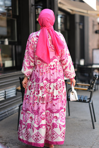 Desenli Elbise  Fuşya