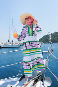 Desenli Elbise Fuşya