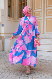 Desenli Elbise Fuşya