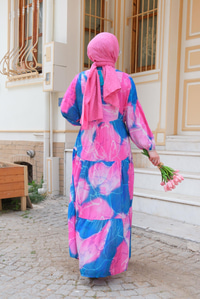 Desenli Elbise Fuşya