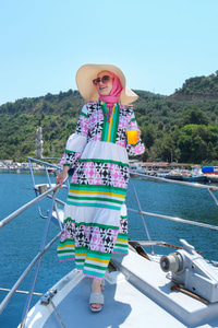 Desenli Elbise Fuşya