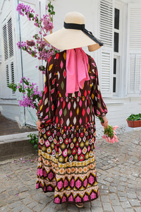 Desenli Elbise Kahverengi