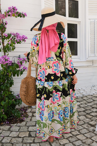 Desenli Elbise Siyah