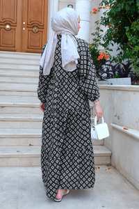 Desenli Elbise Siyah