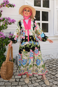 Desenli Elbise Siyah