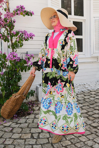 Desenli Elbise Siyah