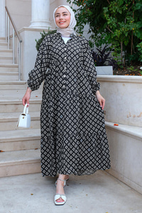 Desenli Elbise Siyah