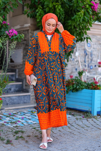 Desenli Elbise Turuncu