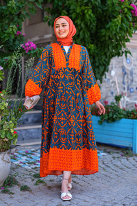 Desenli Elbise Turuncu