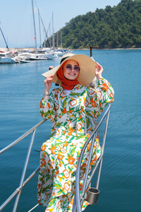 Desenli Elbise Turuncu