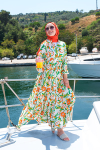 Desenli Elbise Turuncu