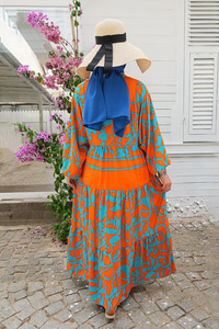 Desenli Elbise Turuncu