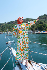 Desenli Elbise Turuncu