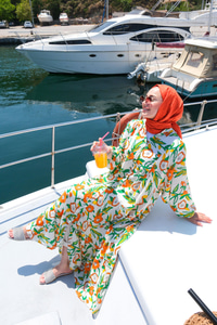 Desenli Elbise Turuncu