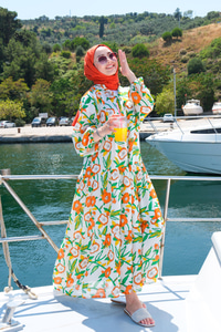 Desenli Elbise Turuncu