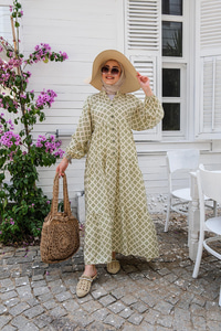 Desenli Elbise Yeşil