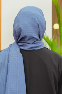 Desenli Jakar Şal  İndigo Mavi