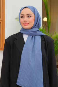 Desenli Jakar Şal  İndigo Mavi