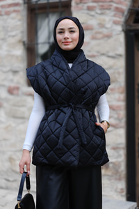 Desenli Kapitone Şişme Yelek Siyah