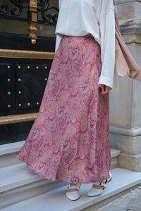 Desenli Saten Etek Mor